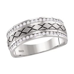 0.50 CTW Mens Channel-set Diamond Wedding Ring 14KT White Gold - REF-82X4Y