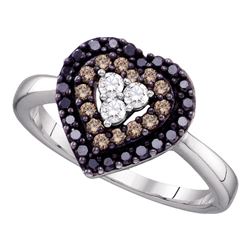 0.50 CTW Black Color Diamond Heart Love Ring 14KT White Gold - REF-40N4F