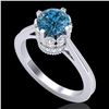 Image 1 : 1.5 CTW Fancy Intense Blue Diamond Engagement Art Deco Ring 18K White Gold - REF-209M3H - 37348