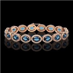 24.32 CTW London Topaz & Diamond Halo Bracelet 10K Rose Gold - REF-256T8M - 40638