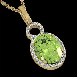 3 CTW Peridot & Micro Pave Solitaire Halo VS/SI Diamond Necklace 14K Yellow Gold - REF-53W6F - 22767