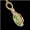 Image 2 : 3 CTW Peridot & Micro Pave Solitaire Halo VS/SI Diamond Necklace 14K Yellow Gold - REF-53W6F - 22767