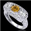 Image 1 : 2.51 CTW Intense Fancy Yellow Diamond Art Deco 3 Stone Ring 18K White Gold - REF-345A5X - 37721