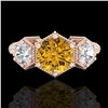 Image 2 : 1.66 CTW Intense Fancy Yellow Diamond Art Deco 3 Stone Ring 18K Rose Gold - REF-254F5N - 38058