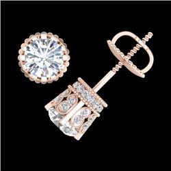 3 CTW VS/SI Diamond Solitaire Art Deco Stud Earrings 18K Rose Gold - REF-584Y3K - 36837