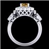 Image 4 : 1.5 CTW Intense Fancy Yellow Diamond Art Deco 3 Stone Ring 18K White Gold - REF-309K3W - 37854