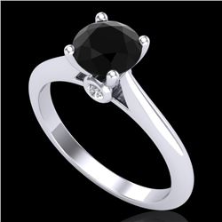 1.08 CTW Fancy Black Diamond Solitaire Engagement Art Deco Ring 18K White Gold - REF-58W2F - 38199