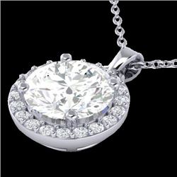 1.75 CTW Halo VS/SI Diamond Micro Pave Necklace 18K White Gold - REF-477W3F - 21568