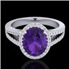 Image 1 : 3 CTW Amethyst & Micro VS/SI Diamond Halo Solitaire Ring 18K White Gold - REF-67H6A - 20927