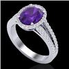 Image 2 : 3 CTW Amethyst & Micro VS/SI Diamond Halo Solitaire Ring 18K White Gold - REF-67H6A - 20927