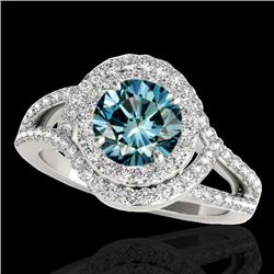 1.9 CTW Si Certified Fancy Blue Diamond Solitaire Halo Ring 10K White Gold - REF-209K3W - 34392