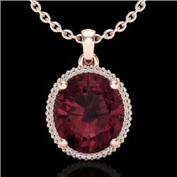 11 CTW Garnet & Micro Pave VS/SI Diamond Halo Necklace 14K Rose Gold - REF-62T2M - 20611