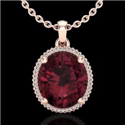 11 CTW Garnet & Micro Pave VS/SI Diamond Halo Necklace 14K Rose Gold - REF-62T2M - 20611