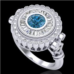 2.03 CTW Fancy Intense Blue Diamond Solitaire Art Deco Ring 18K White Gold - REF-245X5T - 37901