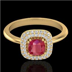 1.16 CTW Ruby & Micro Pave VS/SI Diamond Ring Double Halo 18K Yellow Gold - REF-70W9F - 21034