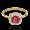 Image 1 : 1.16 CTW Ruby & Micro Pave VS/SI Diamond Ring Double Halo 18K Yellow Gold - REF-70W9F - 21034