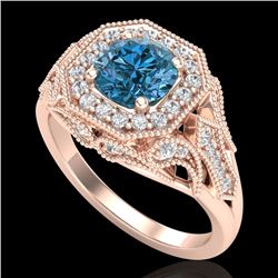 1.75 CTW Fancy Intense Blue Diamond Solitaire Art Deco Ring 18K Rose Gold - REF-236M4H - 38280