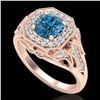 Image 1 : 1.75 CTW Fancy Intense Blue Diamond Solitaire Art Deco Ring 18K Rose Gold - REF-236M4H - 38280