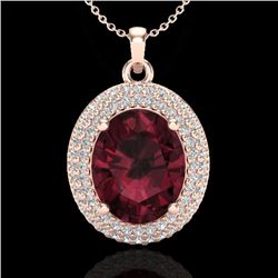 4.50 CTW Garnet & Micro Pave VS/SI Diamond Necklace 14K Rose Gold - REF-84Y5K - 20564