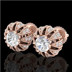 2.01 CTW VS/SI Diamond Art Deco Micro Pave Stud Earrings 18K Rose Gold - REF-272M8H - 36996