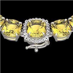 87 CTW Citrine & VS/SI Diamond Halo Micro Pave Necklace 14K White Gold - REF-335Y6K - 23339