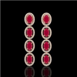 6.47 CTW Ruby & Diamond Halo Earrings 10K Rose Gold - REF-114K2W - 40506