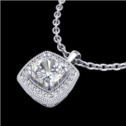 1.25 CTW Cushion VS/SI Diamond Solitaire Art Deco Necklace 18K White Gold - REF-315N2Y - 37037