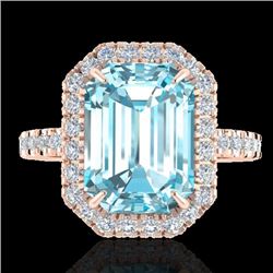 6.03 CTW Sky Blue Topaz & Micro Pave VS/SI Diamond Halo Ring 14K Rose Gold - REF-53T6M - 21419