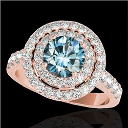 3 CTW Si Certified Blue Diamond Solitaire Halo Ring 10K Rose Gold - REF-331H8A - 34226