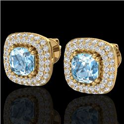 2.16 CTW Sky Blue Topaz & Micro VS/SI Diamond Earrings Halo 18K Yellow Gold - REF-98H4A - 20337