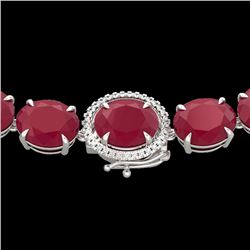 170 CTW Ruby & VS/SI Diamond Halo Micro Eternity Necklace 14K White Gold - REF-993N8Y - 22312