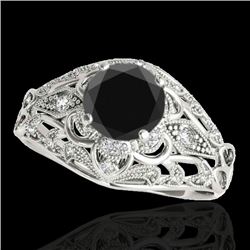 1.36 CTW Certified VS Black Diamond Solitaire Antique Ring 10K White Gold - REF-68K5W - 34714