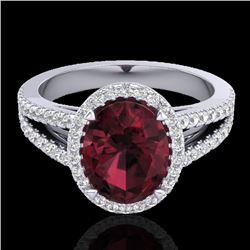 3 CTW Garnet & Micro VS/SI Diamond Halo Solitaire Ring 18K White Gold - REF-67K3W - 20941