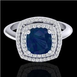 2.52 CTW Sapphire & Micro VS/SI Diamond Pave Halo Ring 18K White Gold - REF-77Y3K - 20768