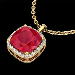 6 CTW Ruby & Micro Pave Halo VS/SI Diamond Necklace Solitaire 18K Yellow Gold - REF-85X5T - 23085