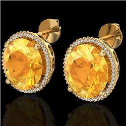 20 CTW Citrine & Micro Pave VS/SI Diamond Halo Earrings 18K Yellow Gold - REF-118T2M - 20269