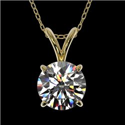 1 CTW Certified H-SI/I Quality Diamond Solitaire Necklace 10K Yellow Gold - REF-147W2F - 33184