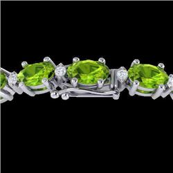 26.3 CTW Peridot & VS/SI Certified Diamond Eternity Bracelet 10K White Gold - REF-174T4M - 29457