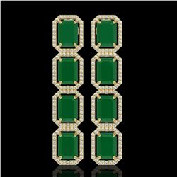 20.59 CTW Emerald & Diamond Halo Earrings 10K Yellow Gold - REF-248H2A - 41572