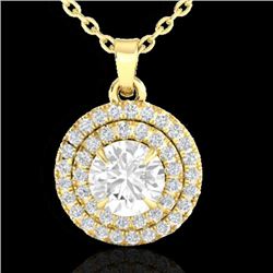 1 CTW Micro Pave VS/SI Diamond Solitaire Necklace Double Halo 18K Yellow Gold - REF-139H5A - 21543