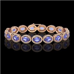 21.35 CTW Tanzanite & Diamond Halo Bracelet 10K Rose Gold - REF-353H6A - 40611