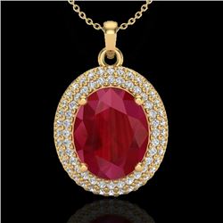 4.50 CTW Ruby & Micro Pave VS/SI Diamond Necklace 18K Yellow Gold - REF-120A9X - 20572