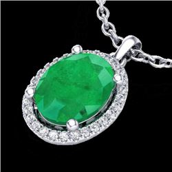 3 CTW Emerald & Micro Pave VS/SI Diamond Necklace Halo 18K White Gold - REF-59W3F - 21078