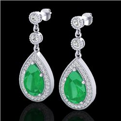 6 CTW Emerald & Micro Pave VS/SI Diamond Earrings Designer 18K White Gold - REF-93K8W - 23115