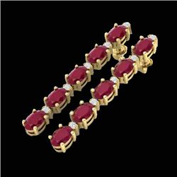 12.36 CTW Ruby & VS/SI Certified Diamond Tennis Earrings 10K Yellow Gold - REF-89H3A - 29404