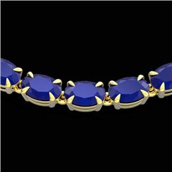 40 CTW Sapphire Eternity Tennis Necklace 14K Yellow Gold - REF-218K2W - 23376