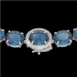 177 CTW London Blue Topaz & VS/SI Diamond Halo Micro Necklace 14K White Gold - REF-563M5H - 22303