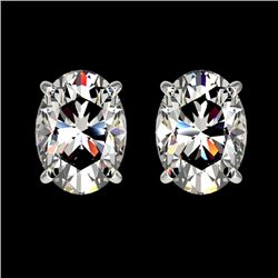 2 CTW Certified VS/SI Quality Oval Diamond Solitaire Stud Earrings 10K White Gold - REF-585A2X - 330
