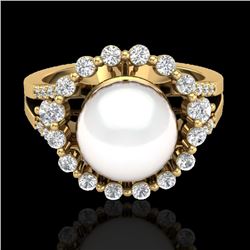 0.83 Ct Micro Pave VS/SI Diamond & Pearl Halo Ring 18K Yellow Gold - REF-83A8X - 20707