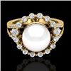 Image 1 : 0.83 Ct Micro Pave VS/SI Diamond & Pearl Halo Ring 18K Yellow Gold - REF-83A8X - 20707